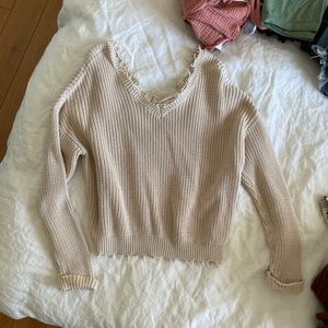 Moon & Madison cream fringe sweater